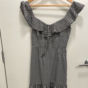 WAYF Black and White Gingham Off-Shoulder Dress